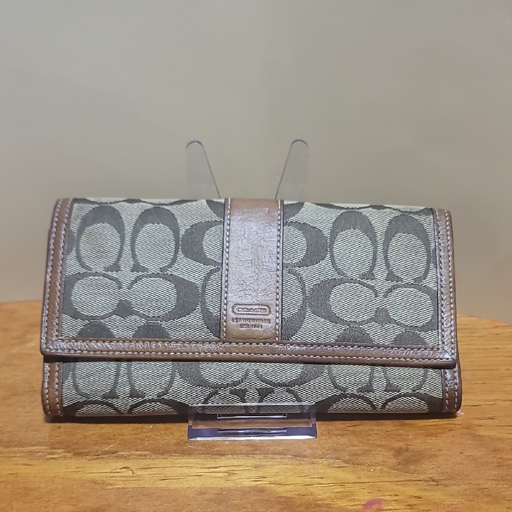 Coach Brown and Tan Signature Canvas Wallet